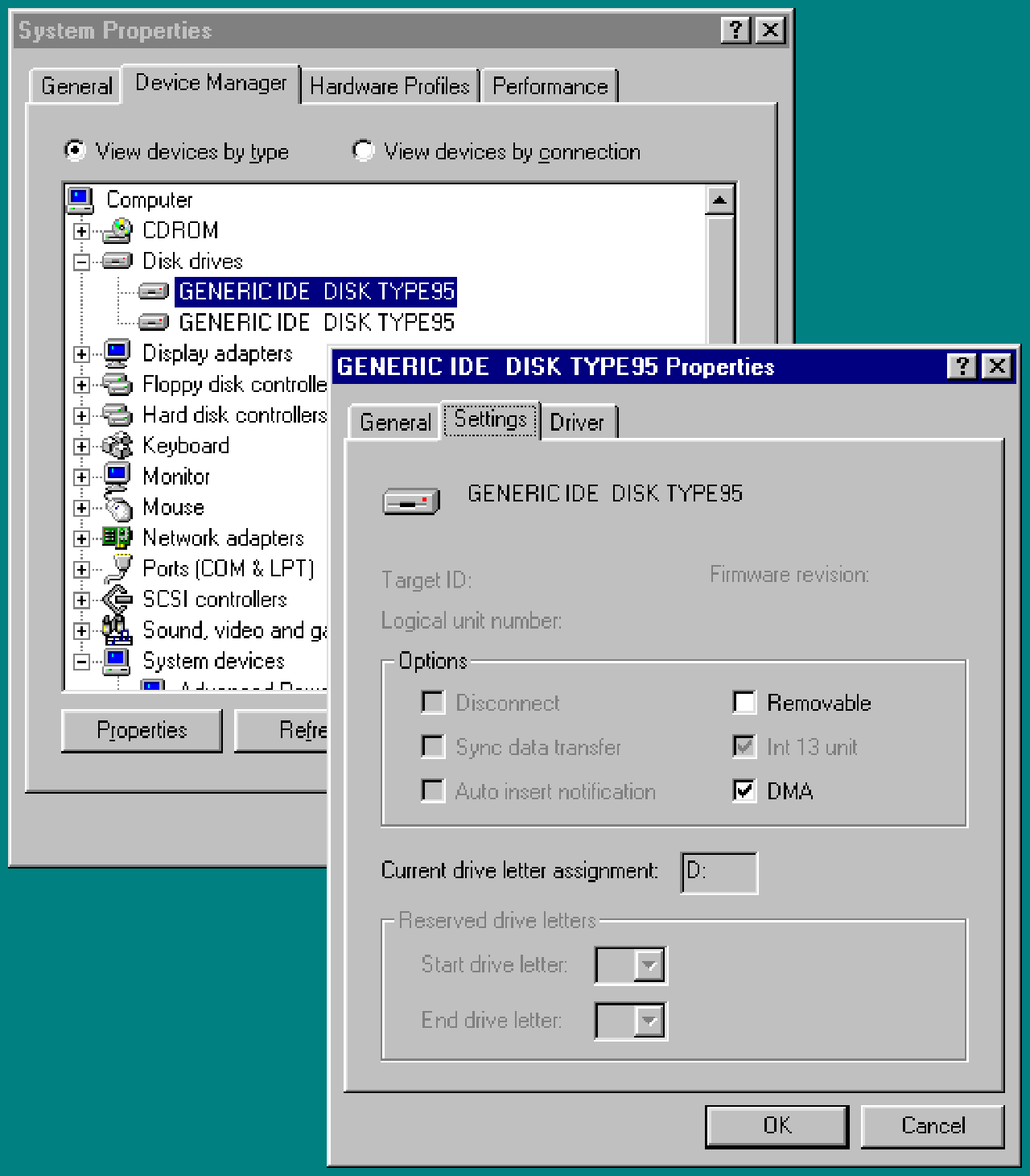 Windows 95 hard drive performance DMA fix