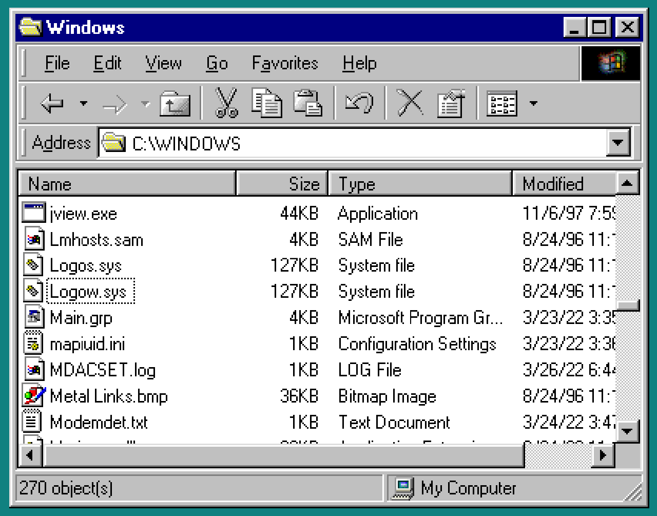 Windows 95 Logow.sys in the Windows folder